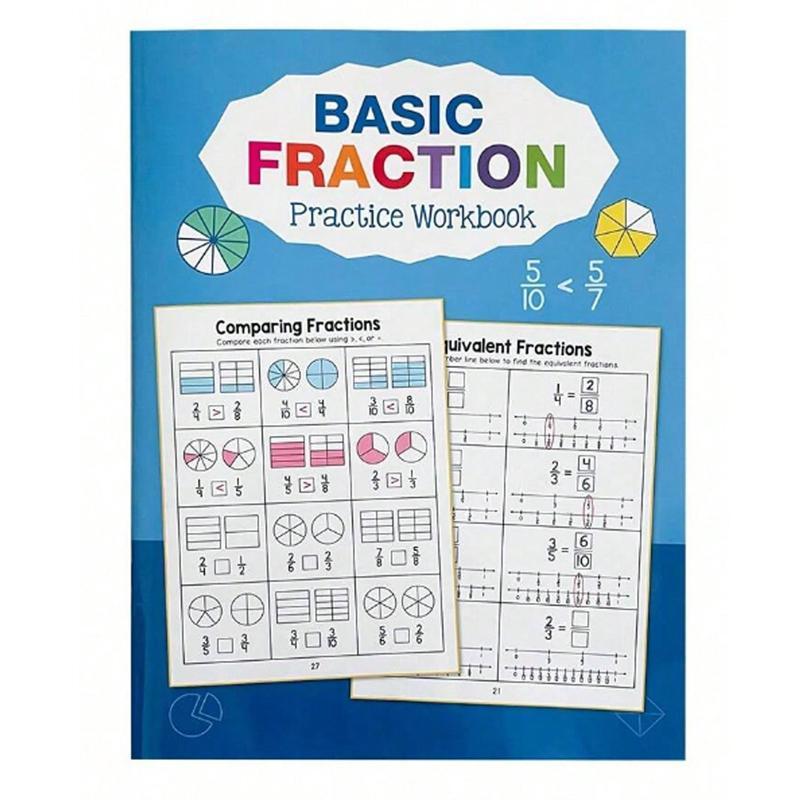 Basic Fraction Learning Workbook for Grades 3-4, Durable Paper Material with Rich Illustrations, Educational Tool for Teenagers, Math Practice Book, Visual Learning Tools