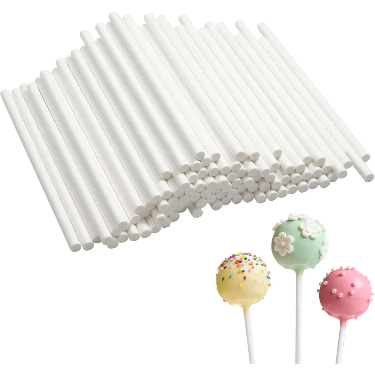 100Pcs White Lollipop Sticks, 4-inch Paper Cake Pop Sticks, 4mm Thick Sucker Sticks for Hard Candy, Chocolate,Cookies, Dessert