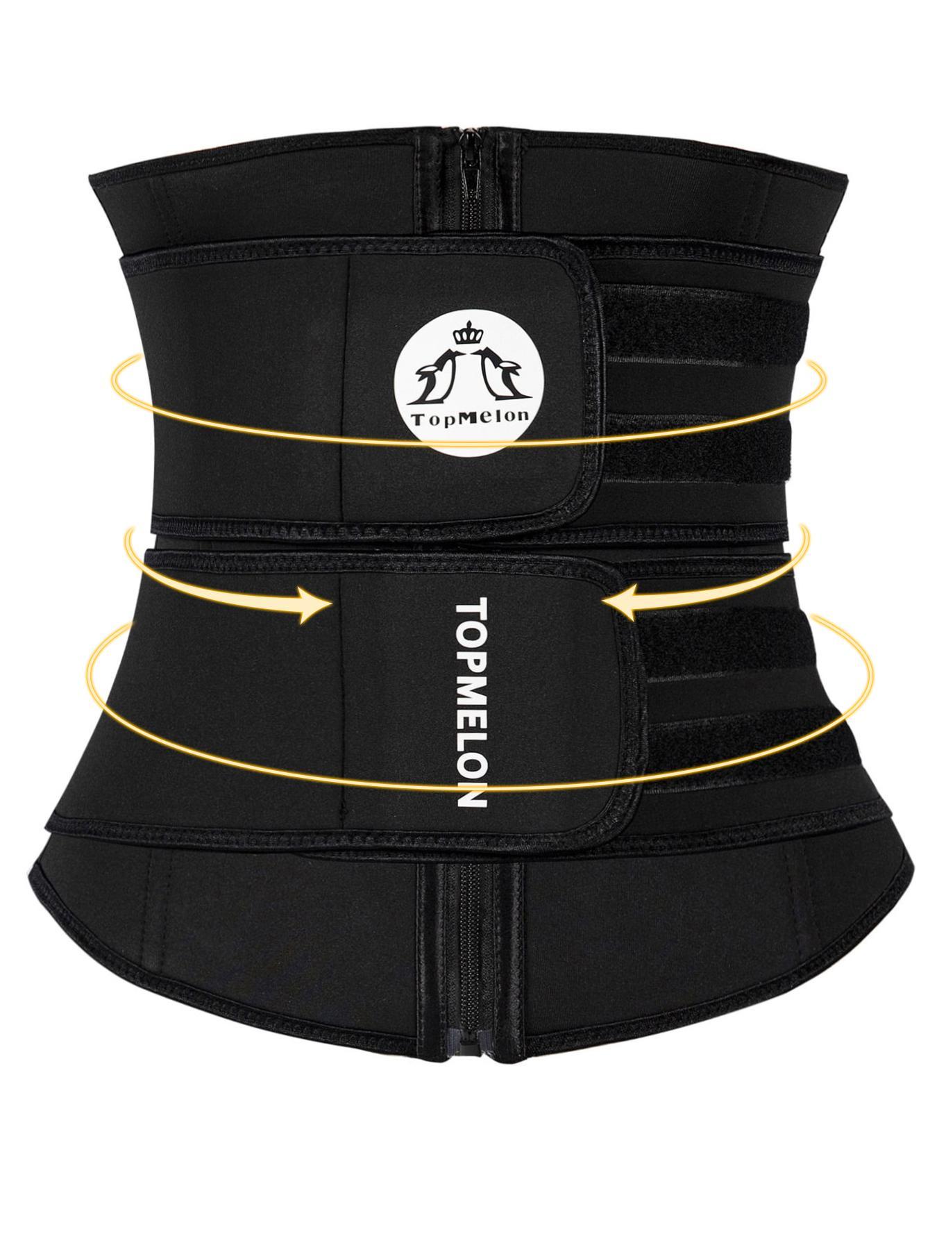 Plus Size Letter Print Zipper Velcro Waist Trainer, Tummy Control High Waist Shaping Waist Cincher, High Stretch Shaper for Women, Plus Size Women's Clothing, Birthday Wear Black Girl