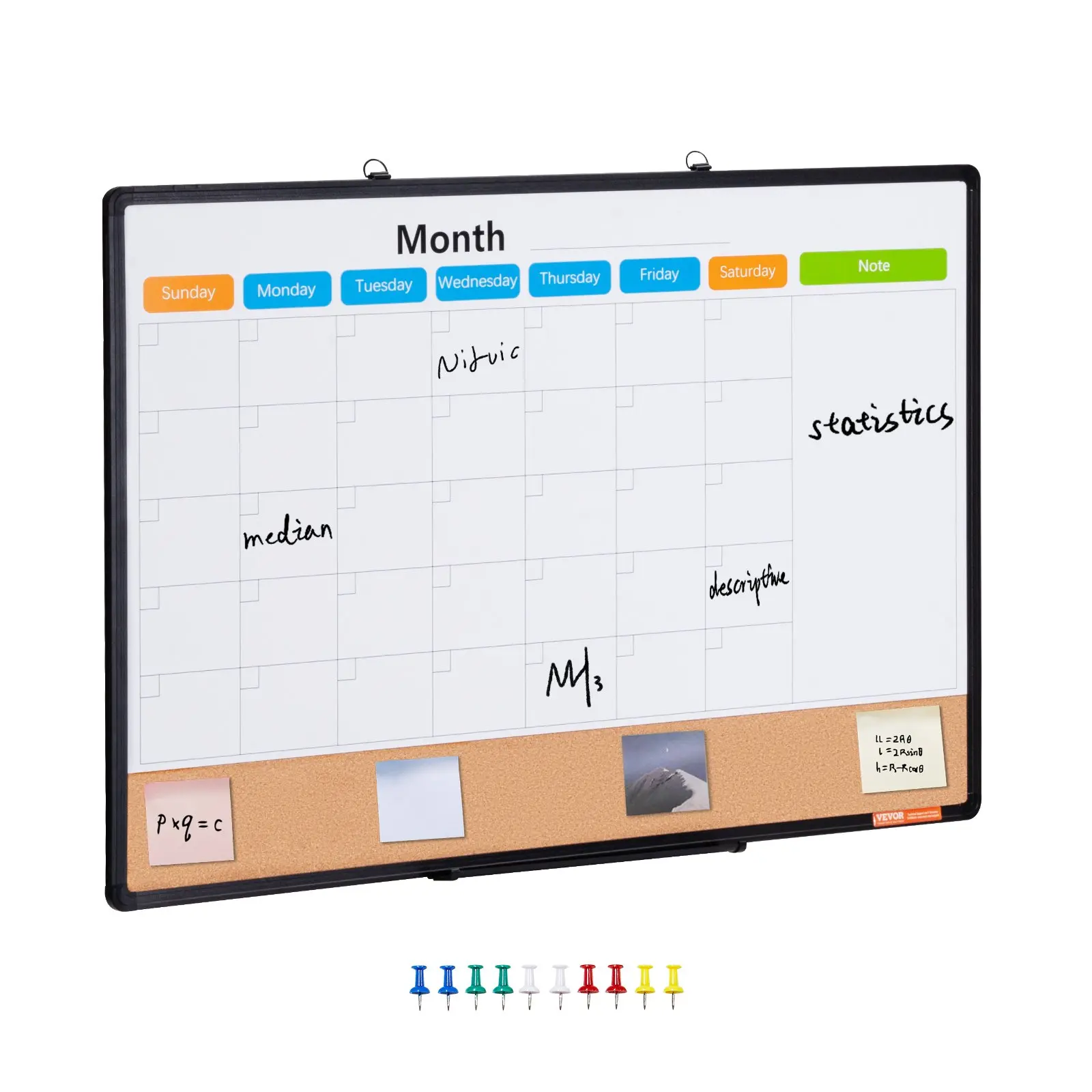 VEVOR 36"x24" Magnetic Whiteboard-Cork Board Combo with Aluminum Frame - Wall-Mount 2-in-1 Dry Erase Bulletin Board for Home, Office
