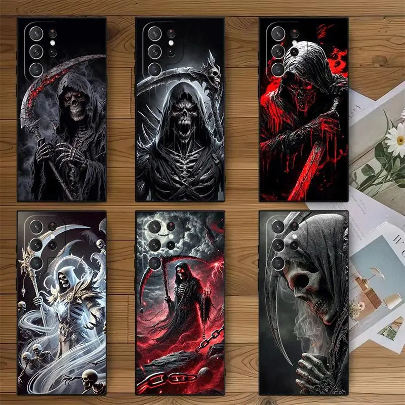 Skull Art Soft Phone Case, Multi-Model Accessories for iPhone 11-17 Pro Max/Plus & Samsung Galaxy S23-S25, Black Scratch Guard Protective Back Cover, Iphone & Galaxy