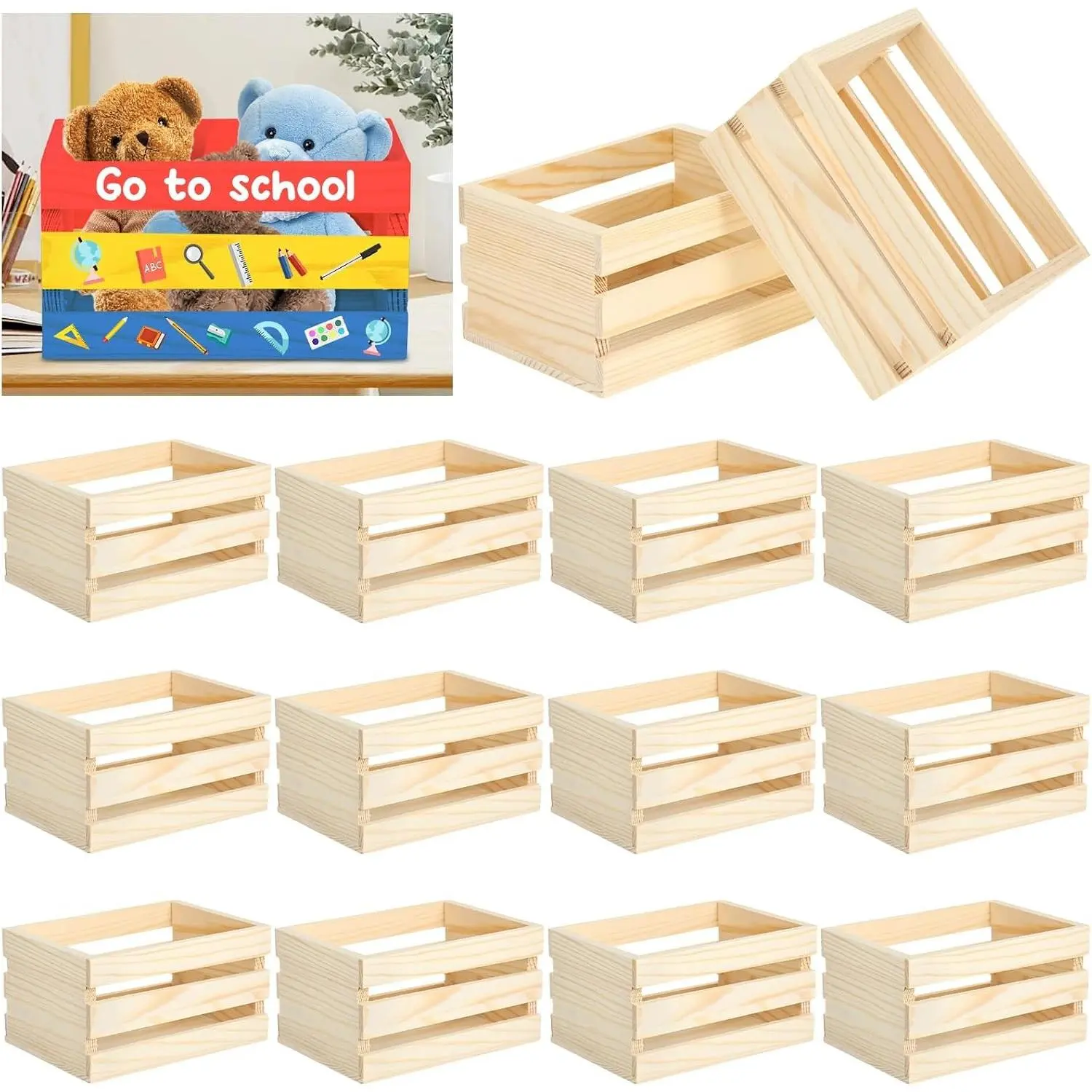 12PCS Decorative Nesting Wood Crates Storage Container, Small Bikini Box, 5" Farmhouse DIY Decorative Wooden Storage Boxes, Rustic Wooden Crates for Storage Display