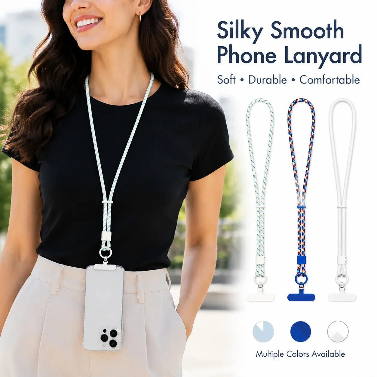 New Silicone Covered Nylon Phone Lanyard, Adjustable Neck Strap with Connector Pad, Soft Touch, Waterproof, Unisex Smartphone Accessory