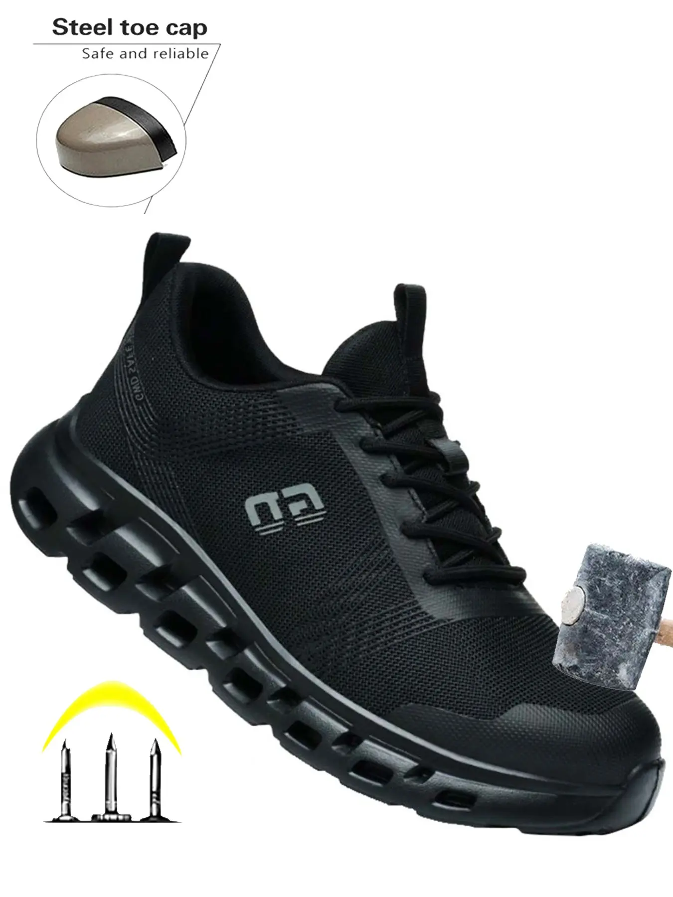 Steel Toe Safety Shoes, Industrial Work Boots, Anti-Compression & Puncture Resistant, Lightweight Durable, Ideal for Construction Sites, Warehouses, Gardens