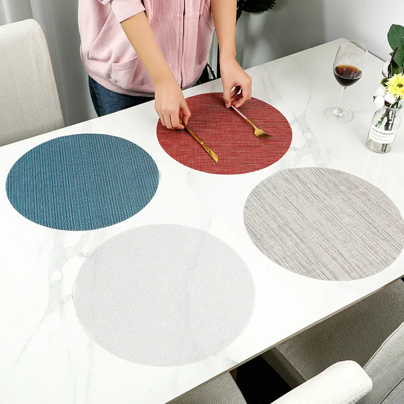 Solid Color Round PVC Placemat, Waterproof & Oilproof Woven Heat Resistant Mat