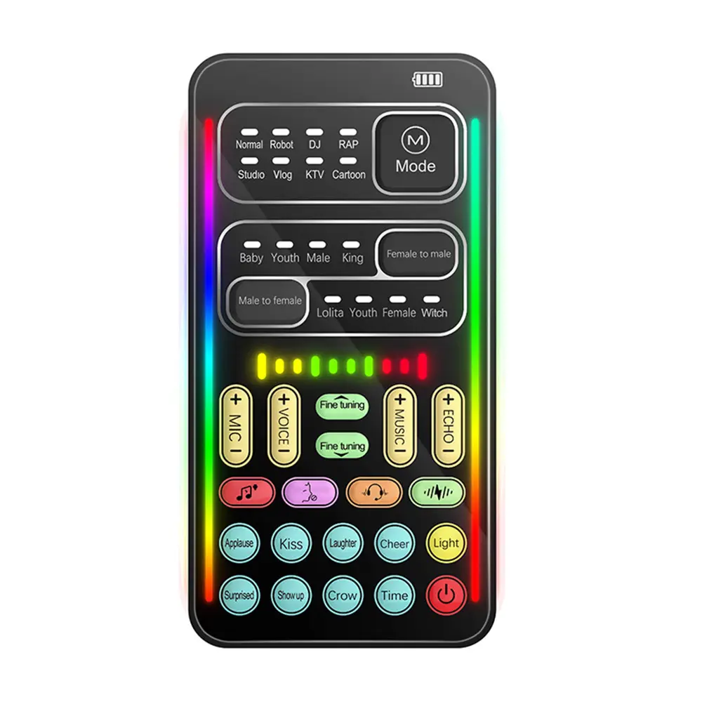 Ultra-Thin Body Portable i9 Voice Changer Live Sound Card - ABS Plastic, Bluetooth-Compatible, Multiple Audio Effects, Mic Tool for Android/PC/Tablet, Live Broadcasters