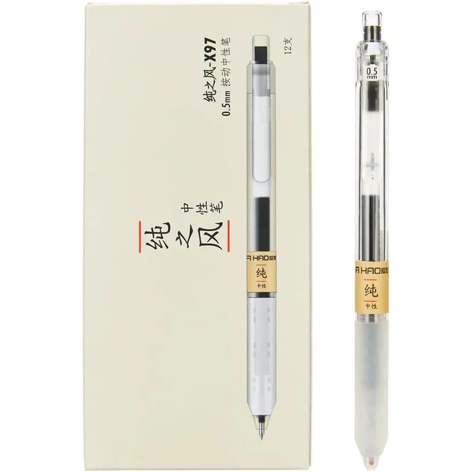 X97 Series Retractable Gel Ink Pens - 0.5mm Fine Point, Black Color, 12-Pack Office Writing Supplies
