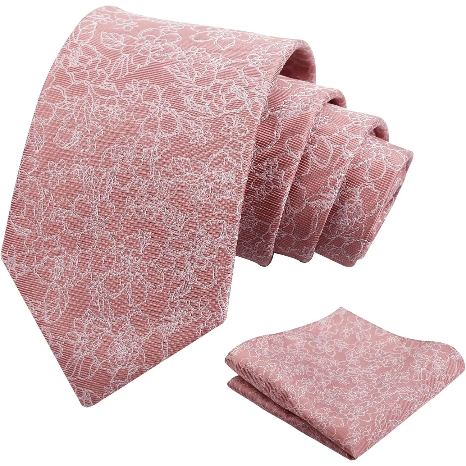 Mens 3.15inches Rose Pattern Necktie with Floral Handkerchief Set