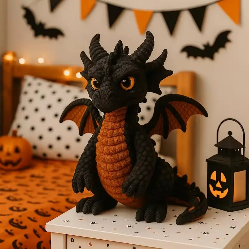 DIY Crochet Halloween Dragon Set, Beginner Friendly Amigurumi Tutorial Kit, Perfect Gift Idea, Yarn and Webbing Supplies Included