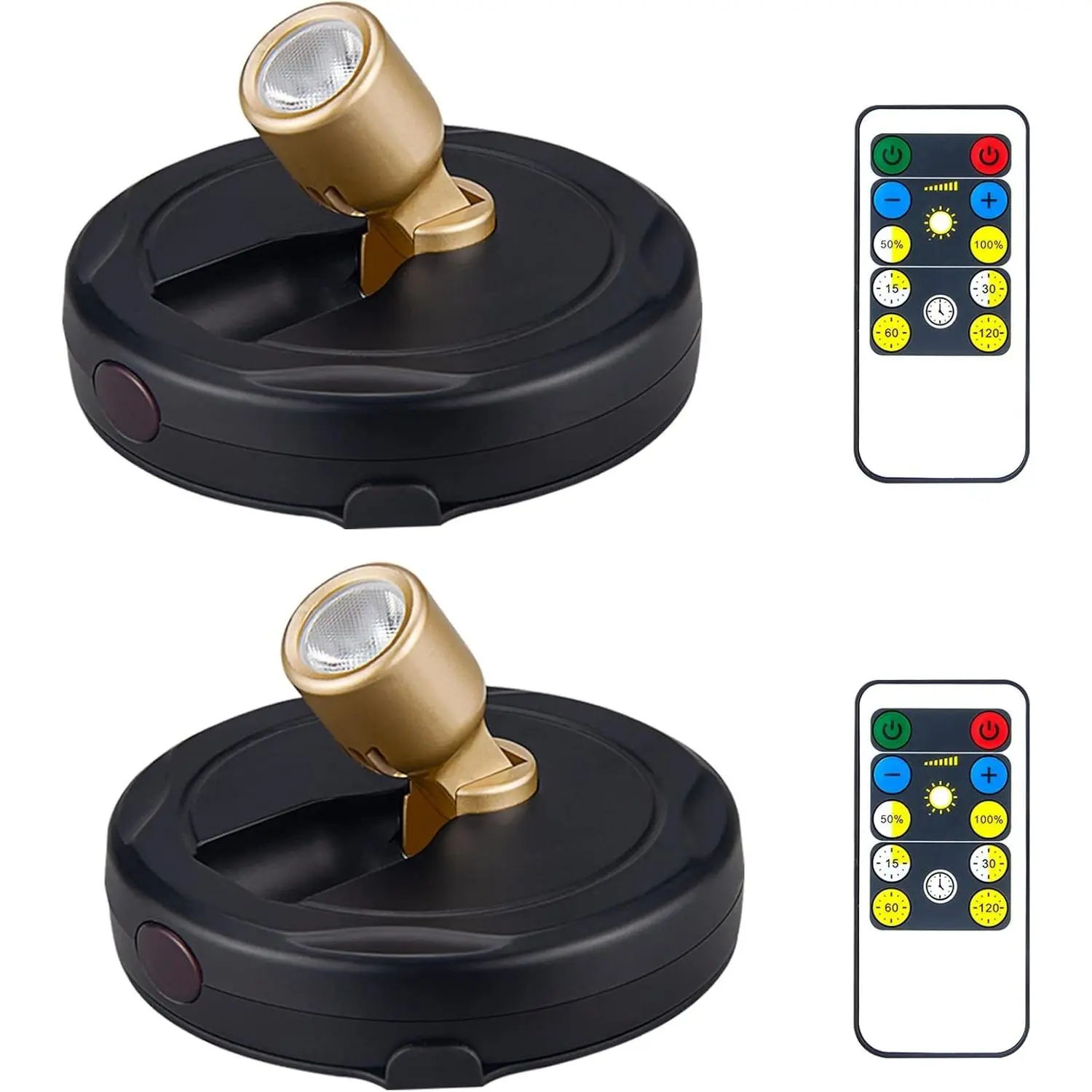 Battery Operated LED Spotlight, Picture Spot Lights, Indoor Uplighting, Puck Lights with Remote, Plants Tree Spotlight, Display Light for Paintings Dartboard Portrait-Gold