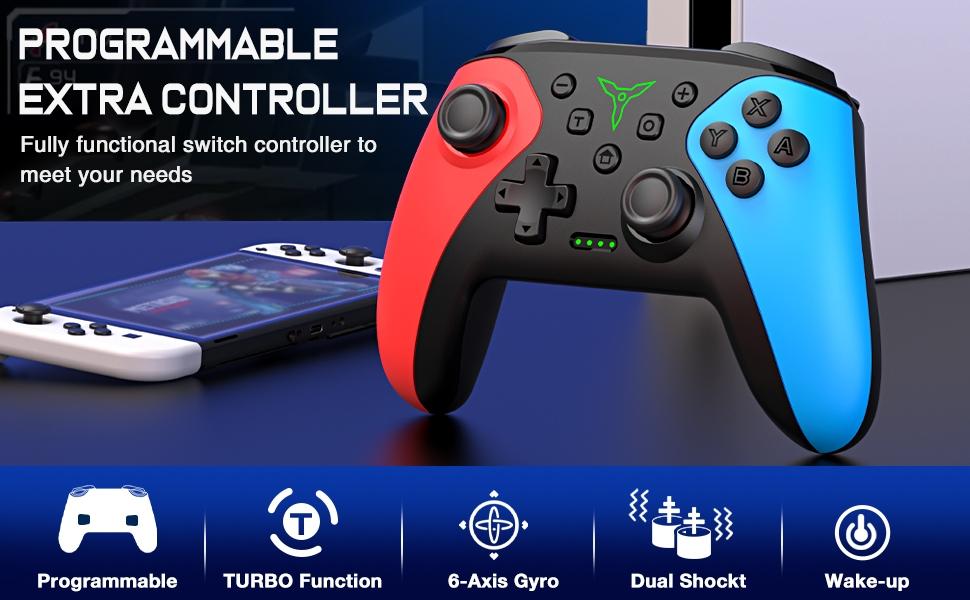 Wireless Switch Controller for Nintendo Switch/Lite/Switch OLED Controller, Switch Controller with a Mouse Touch Feeling on Back Buttons, Extra Switch Pro Controller with Wake-up,Programmable, Turbo functions