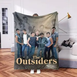 Vintage Retro Biker Gang Golden Lettering Street Graphic Flannel Throw Blanket, Baby Blankets and Adult Blankets, Ultra Soft Cozy Warm Flannel Cover, Multi-Purpose Bedding For Couch, Bed, Office Nap & Travel, Trendy Retro Aesthetic Home Decor & Party Orna