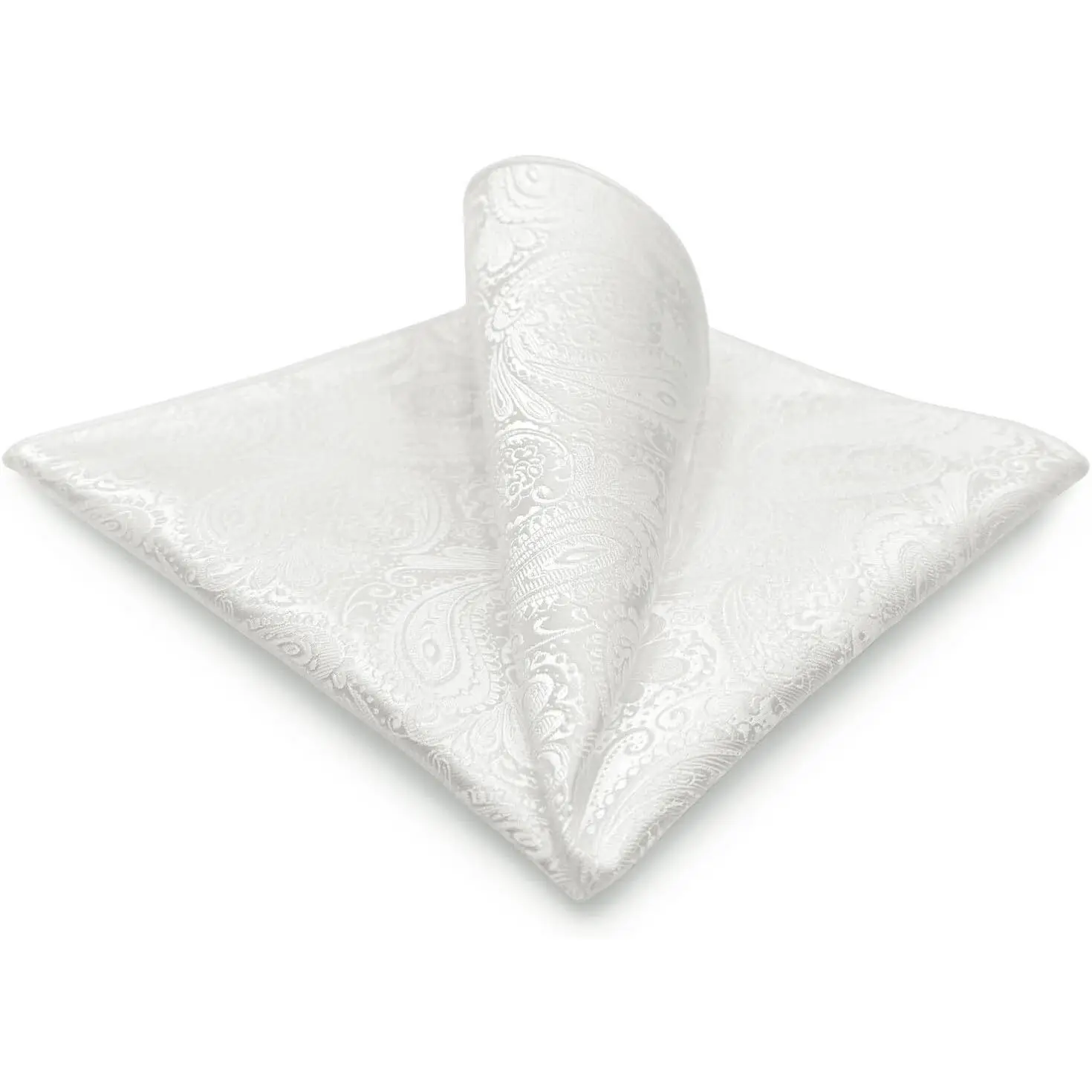 Men's Large Woven Paisley Pocket Square White Black Elegant Party Handkerchief(Gift)