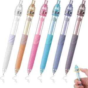 6 Pcs Fidget Spinner Pens for Adults Black Ink Gel Pens with Fidget Ball Stress Relief Pen Spinning Pen for Office Supplies Journaling (Cylinder,Purple Series)fidget toys