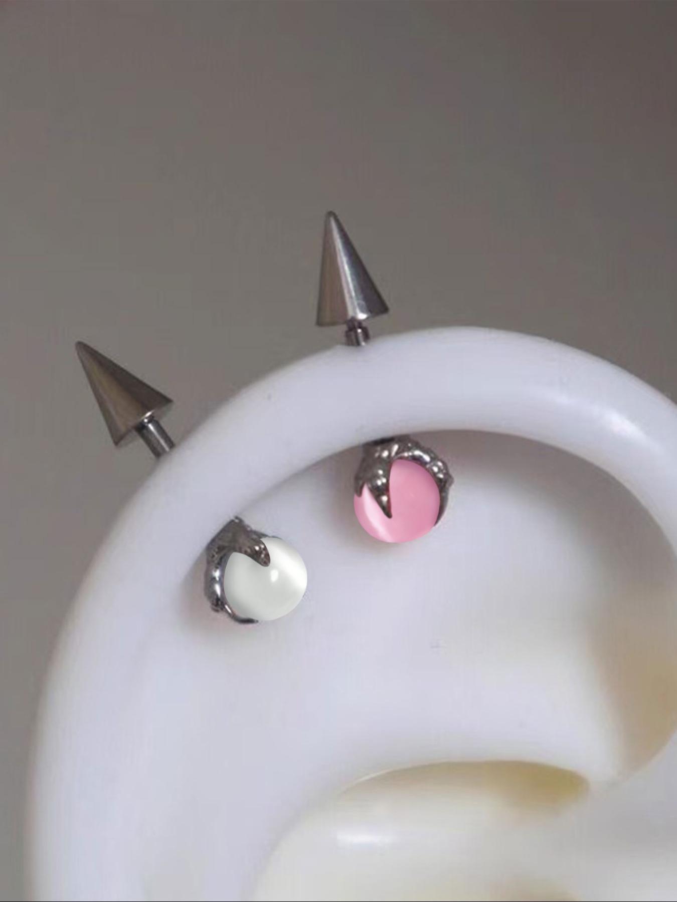 Stylish Hypoallergenic Stainless Steel Spike Ear Cuffs with Cat's Eye Stone Design, 16G Fashion Earrings for Men and Women, Perfect Birthday Gift