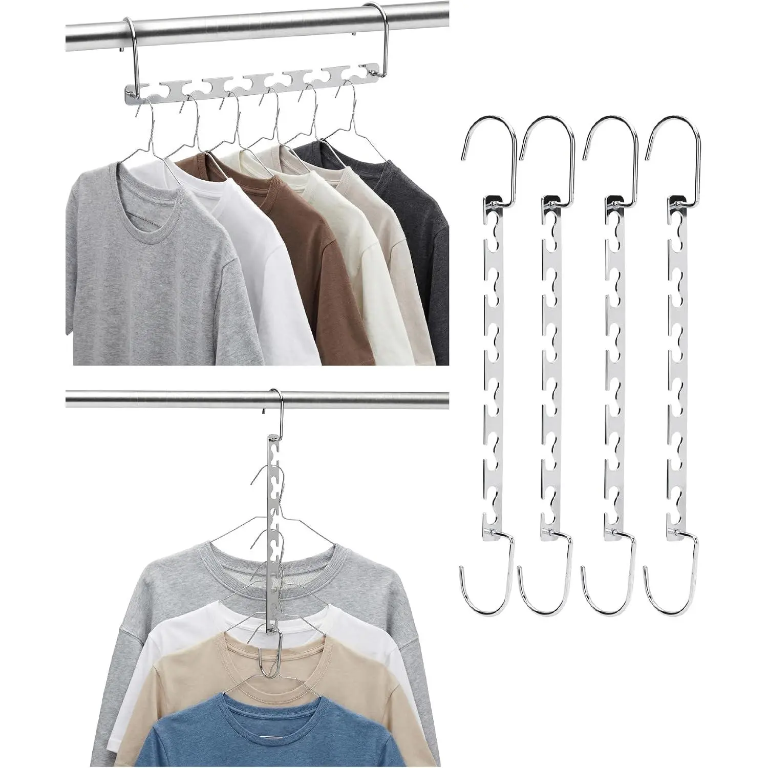 - Metal Space Saving Hangers for Clothes, 4 Pack, 6 Slots | 360° Rotating Hooks, Metal Hangers, Wardrobe Organizer, Magic Cascading Hanger, Closet Space Saver