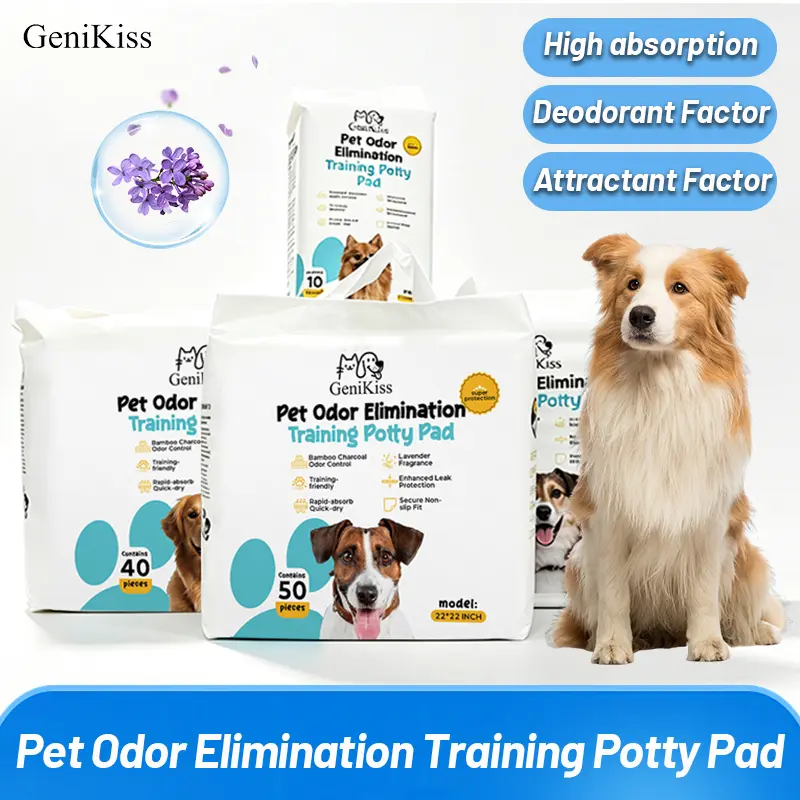 GeniKiss Pet Odor Elimination Training Potty Pad Waterproof Anti-Slip Dog Potty Pads, Large Size, for Pet Toilet Training & Odor Removal