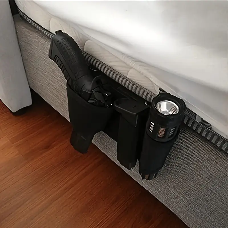 Quick-Draw Concealed Carry Holster with Magazine Pouch – Seat/Bedside Mount; Designed for Easy Access by Self-Defense and Hunting Enthusiasts; Durable Nylon; Black