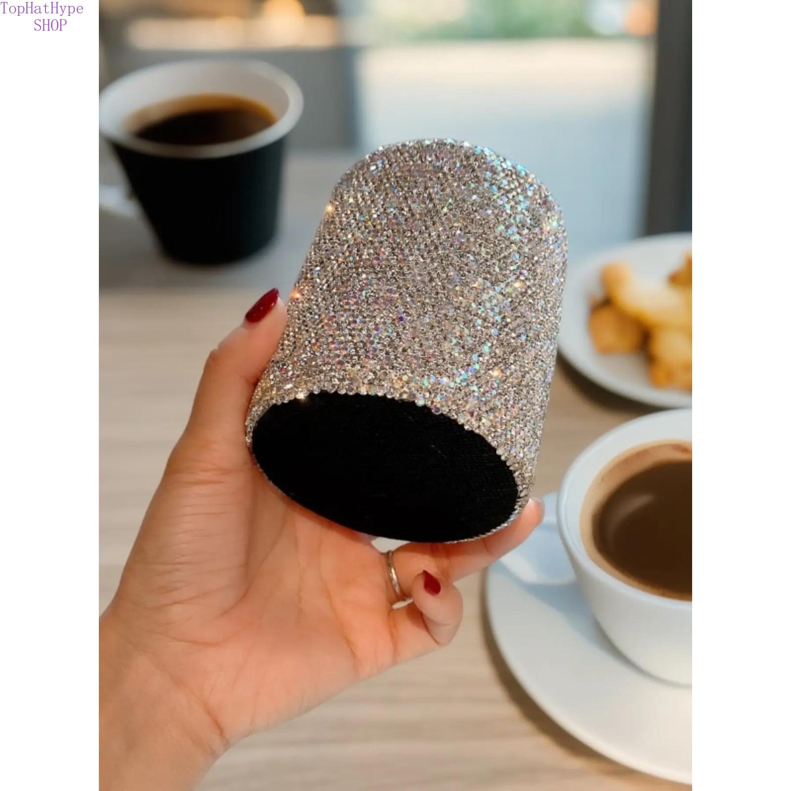 Luxury Round Rhinestone Storage Bucket, Bling Desktop Pen Holder for Office, Exquisite Sparkly Makeup Brush Organizer, Elegant Decorative Desk Accessory for Home, Office and Vanity