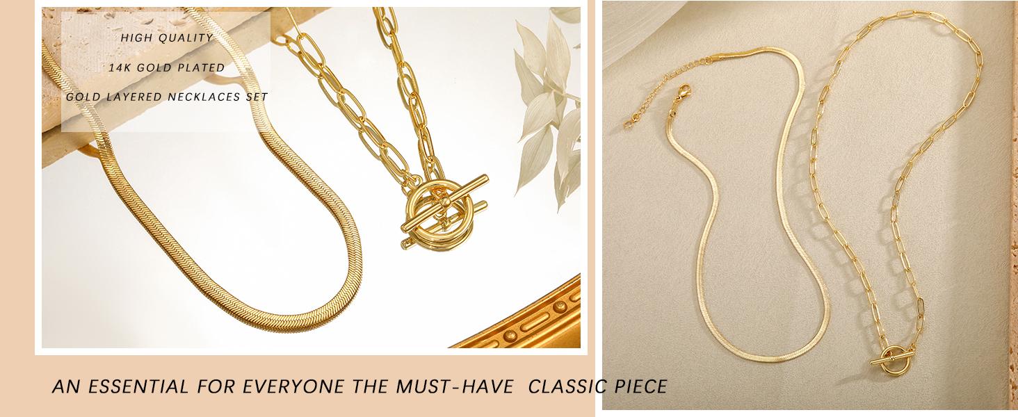 Layered Toggle Necklaces for Women: Dainty Link Chain Necklaces Paperclip Cuban Rope Adjustable Choker T-Bar Toggle Clasp Chunky Necklace For Valentine's Day gifts Trendy Jewelry