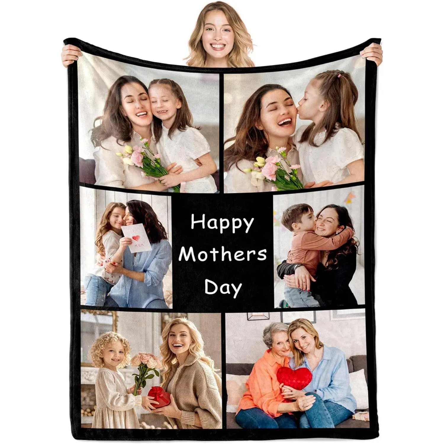 Personalized Photo Blanket - 100% Polyester Traditional Photo Print Blanket, Multi-Size Everyday Use Bedding Throw, Mothers Day/Birthday Gift for Mom from Daughter/Son, Gift for Wife from Husband