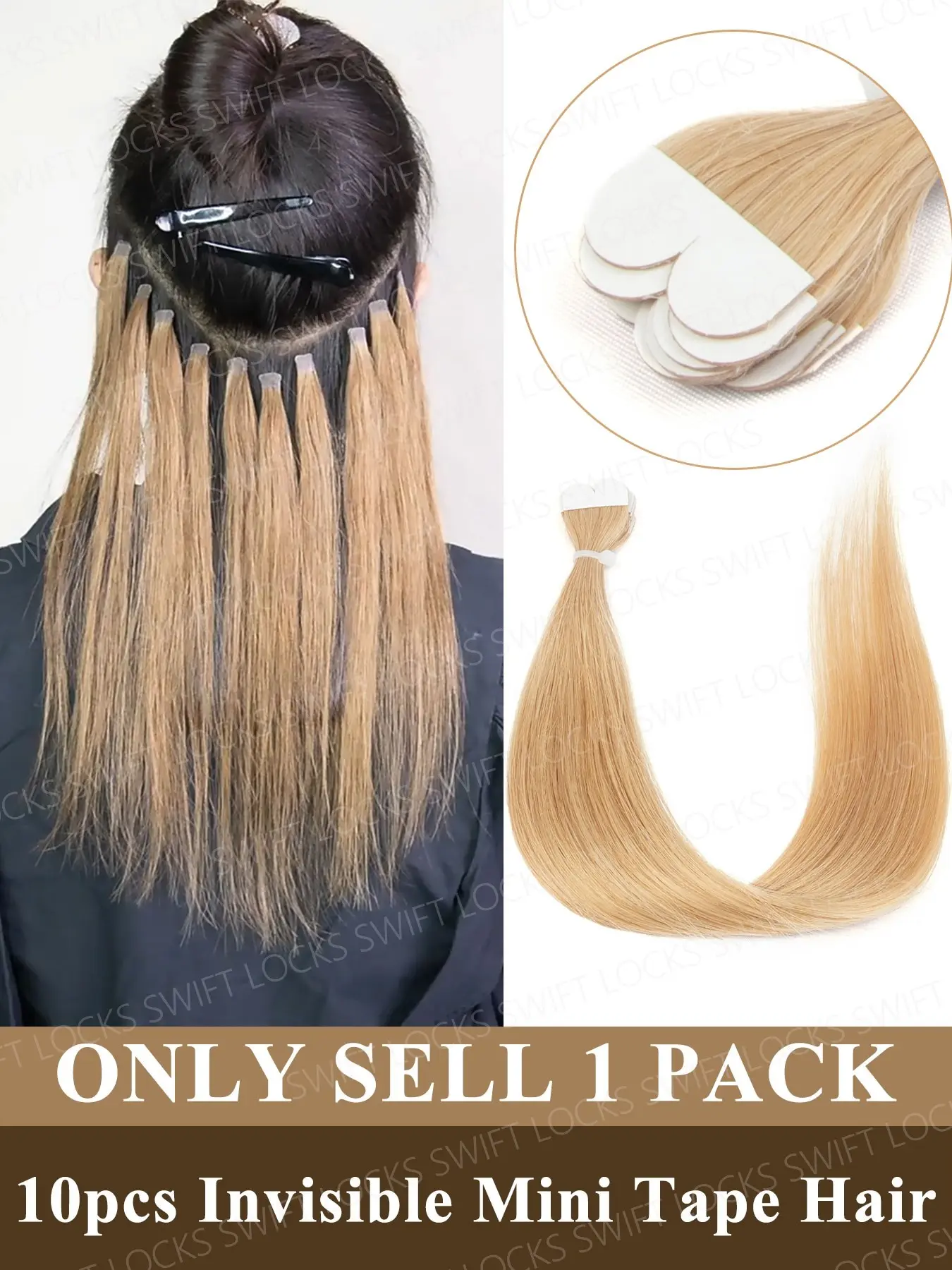 Butterfly Mini Tape In Human Hair Extensions, 14 Inch Natural Straight Hairpiece Invisible Adhesive Tape Hair Extensions for Women, 10 Pcs/Pack Real Human Hair Tape Ins