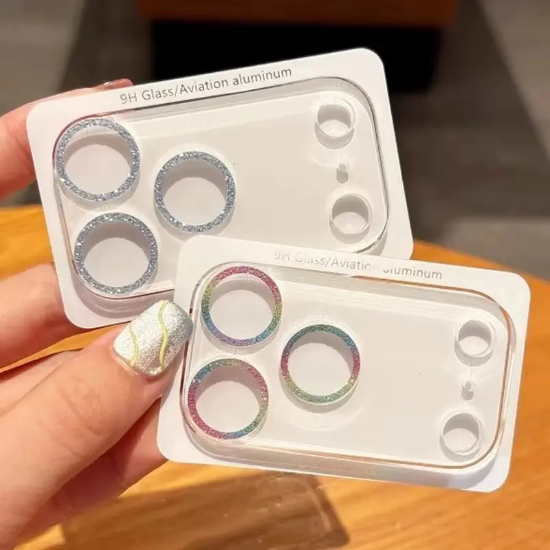 Bling Glitter Camera Lens Protective Glass Cover Film, Fits iOS iPhone Series (17 Pro Max, 17 Air, 16, 15, 14, 13, 12, 11)
