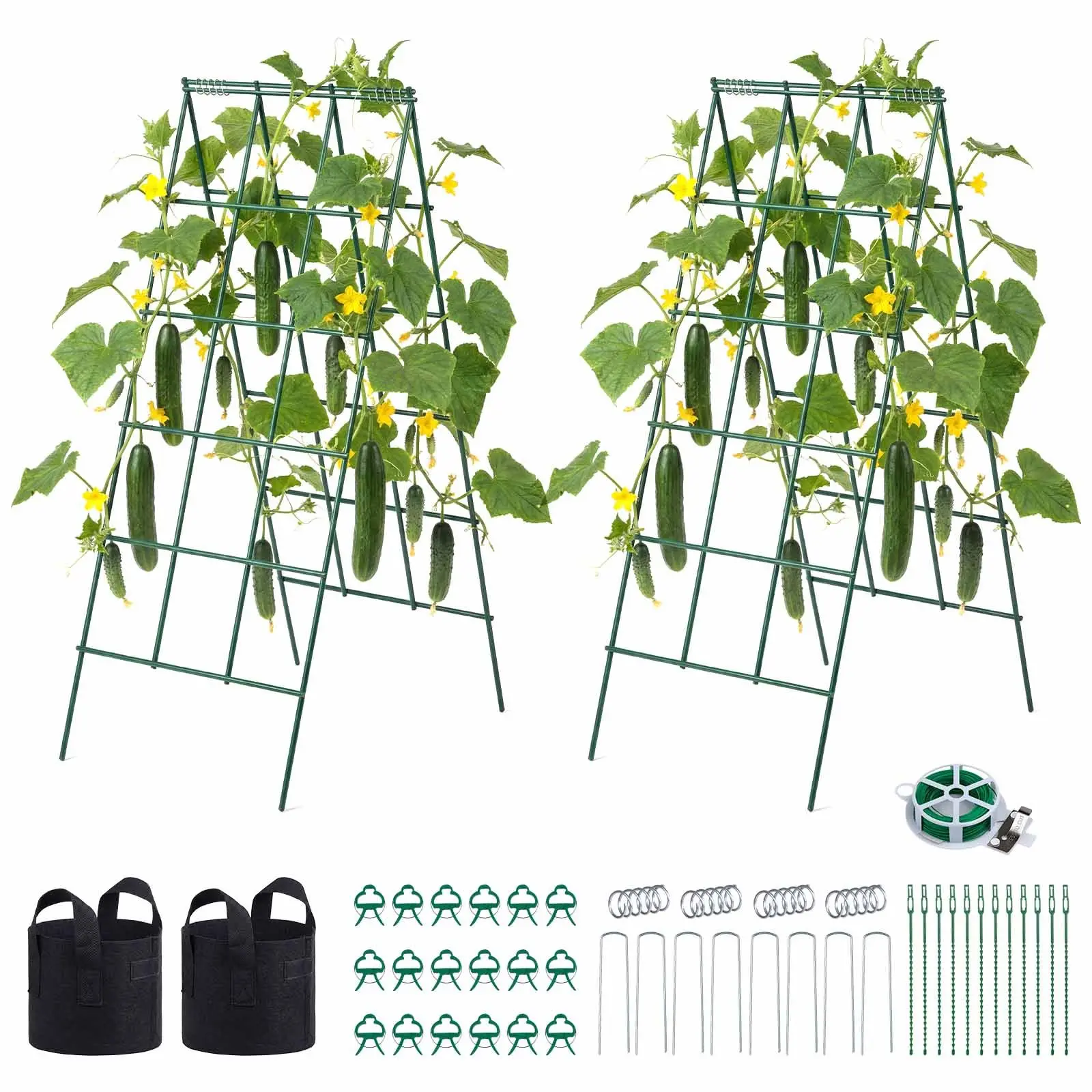 VEVOR Cucumber Trellis 4 Pack, A-Frame Garden Trellises for Raised Bed, Metal Rustproof Coating Plant Support for Vine, Climbing Plants, Peas, Beans, Zucchini, Tomato, Flower (46.06 x 18.11 in x 4PCS