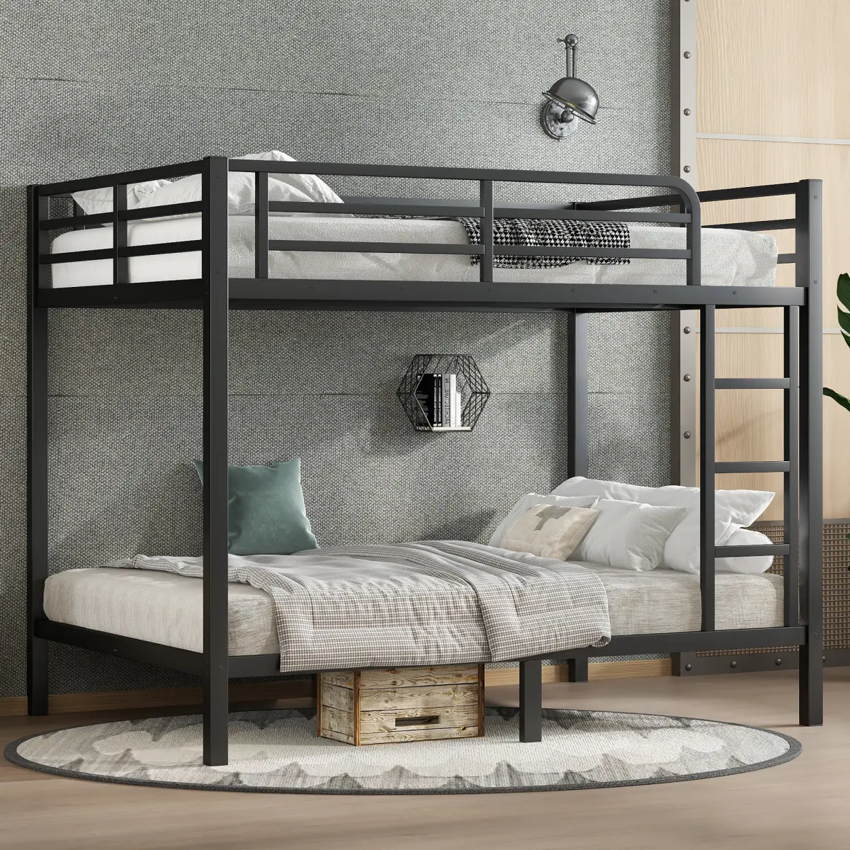 Aobtkel Heavy Duty Metal Full-Over-Full Bunk Bed Frame - Quiet Sleep for Teens, Noise-Reduced, Solid Finish, No Box Spring Needed, Step-by-Step Assembly, Space-Saving, Black, Silent
