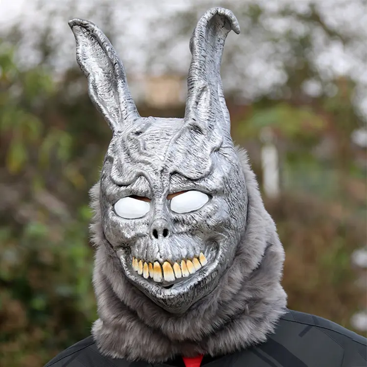 Unisex Scary Rabbit Latex Full Head Mask - Creepy Geometric Cartoon Bunny Face Covering, Comfortable Halloween Cosplay Prop Accessory, Unisex Wear