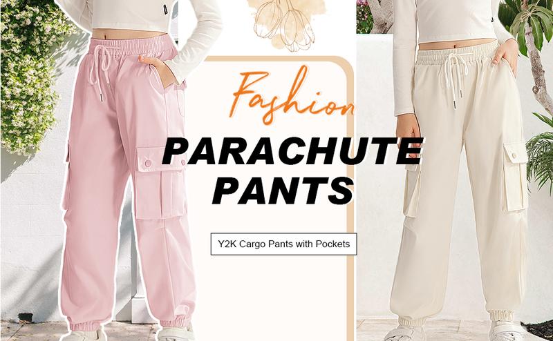 Girls Cargo Jogger Pants Parachute Pants with Elastic Waist and Pockets Cargo Trousers for Teens Girls 7-14 Years Bottoms Womenswear