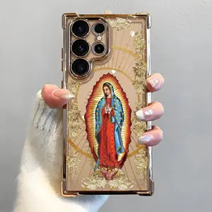 V-Virgin Mary Phone Case, Electroplated Cover with Airbag Shockproof Slim Soft TPU Cover for Samsung S26 S25 S24 S23 S22 Plus Ultra and iPhone 17 Air 16 15 14 13 12 11 Pro Max Plus Catholic Guadalupe Maria, Accessories, Smartphone