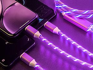 Multi Ports Light-Up USB 3-In-1 Charging Cable, Glowing LED Light Charging Cable, Durable Data Cable, Multifunctional Charging Cable, Super Fast Charger, Phone Accessories for iPhone Android Type C Mobile Phone  As Night Light Use