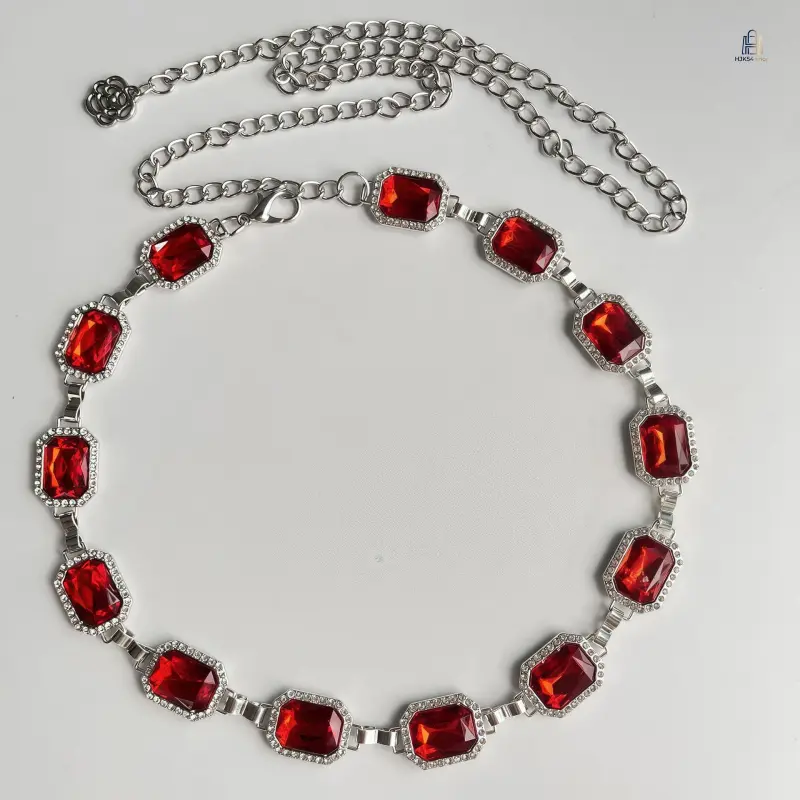 Square Glass Rhinestone Waist Chain for Women, Boho Sweet Elegant Layering Belt, Versatile Dress Decor Waistband, Fashion Outerwear Accessory for Daily Party Holiday Outfits
