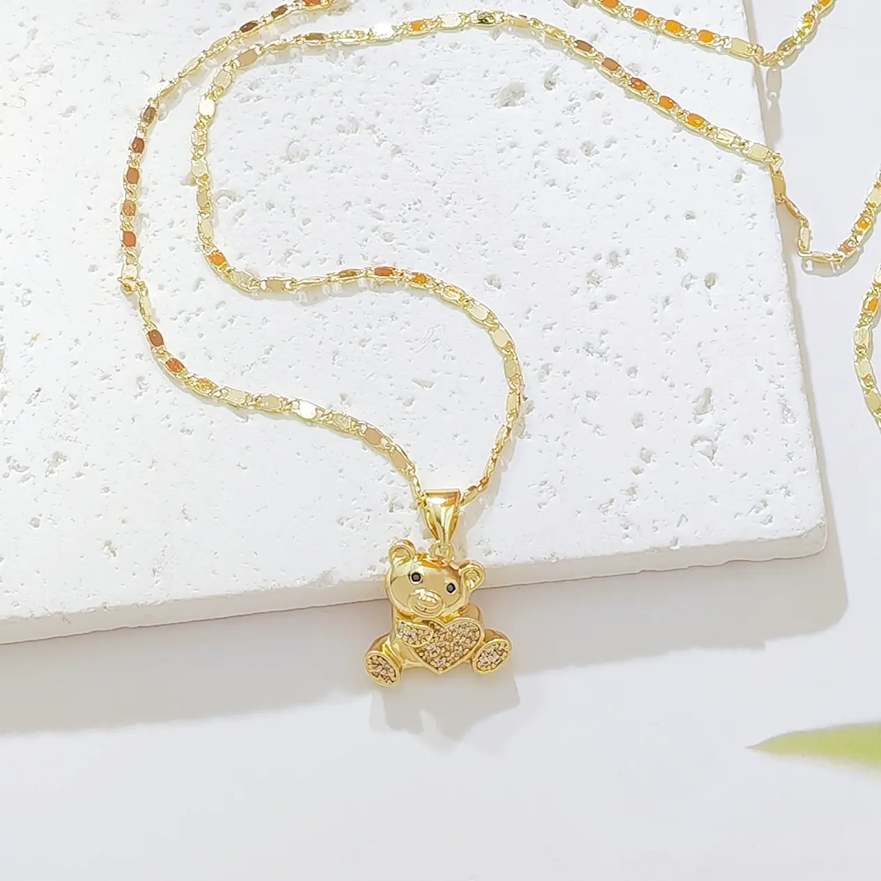 14K Dainty Gold Plated, Bear Necklace, For Women And Girls, Rhinestone Heart Bear Pendant & Non-Braided Chain, Hypoallergenic Tarnish Free, Y2K Kawaii Animal Choker Bling Jewelry, Adjustable Length, Perfect Birthday Gift