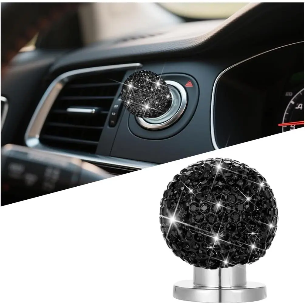 Bling  Push Start Button Cover,  Rhinestone    Engine   Knob Sticker,  Auto Start Stop Decorative Cover,  for SUV, , Sedan (Black)