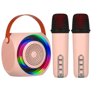 Mini Portable Microphone & Sound Box Set Home KTV BT Speaker with 2 Microphones Home Outdoor Wireless Portable Loudspeaker Rechargeable Voice Box & Handheld Mic Karaoke Mic Speaker BT5.0 Connection fo