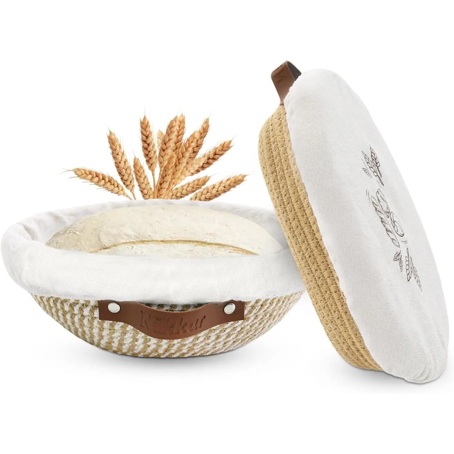 Banneton Bread Proofing Basket Set of 2, 9 10 11 inches | Round & Oval  Rope Sourdough Bread Baking Supplies Proofing Bowls with Liners & Covers Gifts for Bakers Women Wife Mom