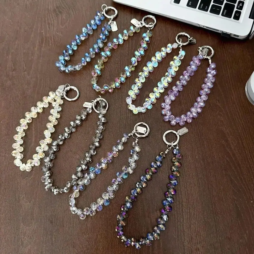 Stylish Glitter Crystal Bead Pendant Keychain for Women Colorful Mobile Phone Lanyard Chain Jewelry Girls Bag Accessories