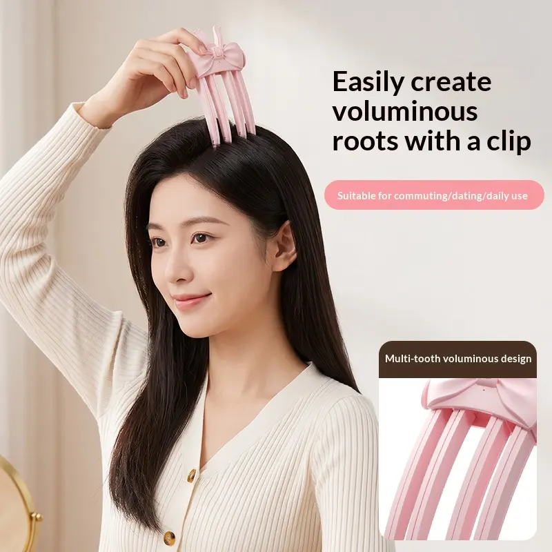 Bow Heated Hair Root Volumizing Clip, 2‑Gear Temperature Control 85‑100℃ 4‑Claw High‑Crown Hair Styler, One‑Clip Fluffy Roots, Fast Setting Hair Volumizer, USB Rechargeable Portable Home Hair Styling Tool