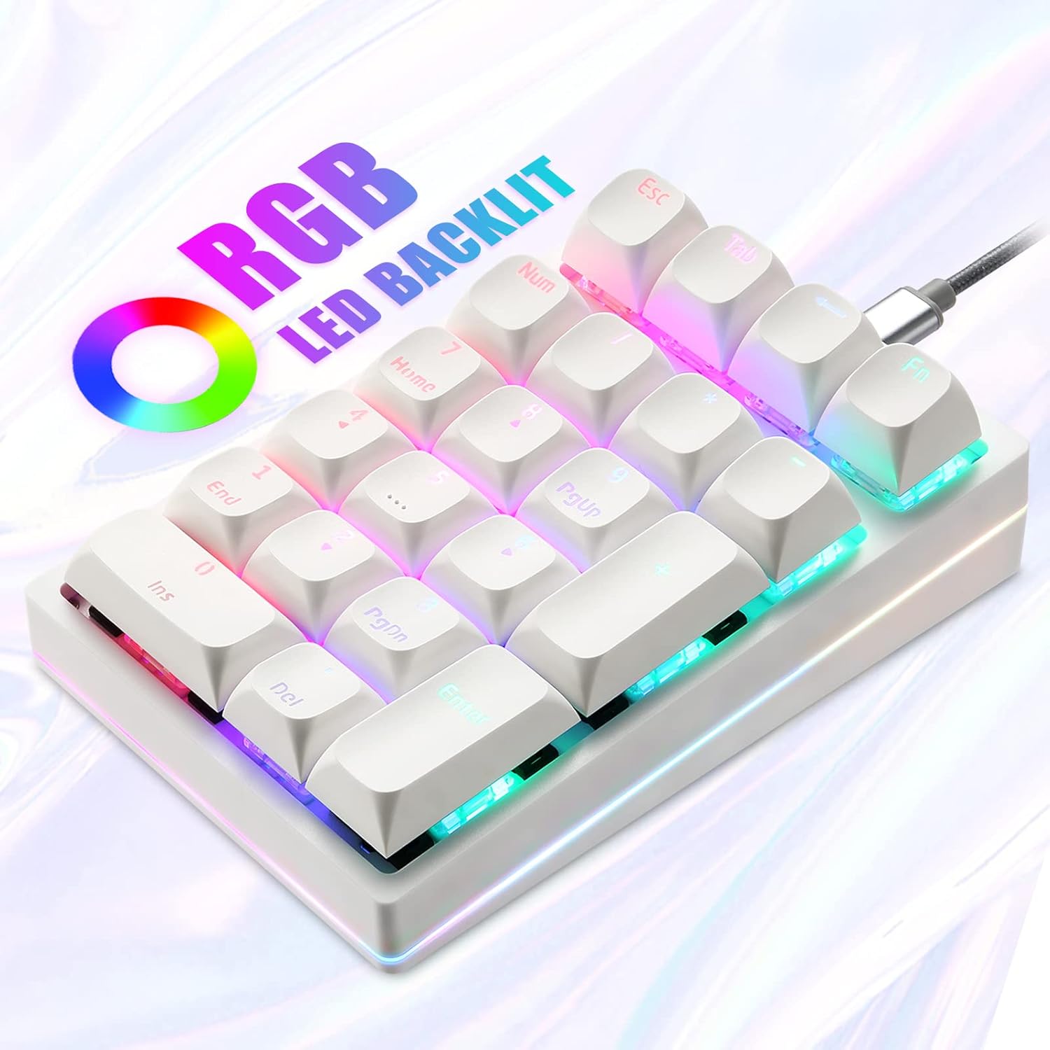 Mechanical Numeric Keypad Hot-Swap Red axis Wired Gaming RGB Backlit PBT Keycap 21  Mini Numpad Portable Keypad Extended Layout(Red axis)