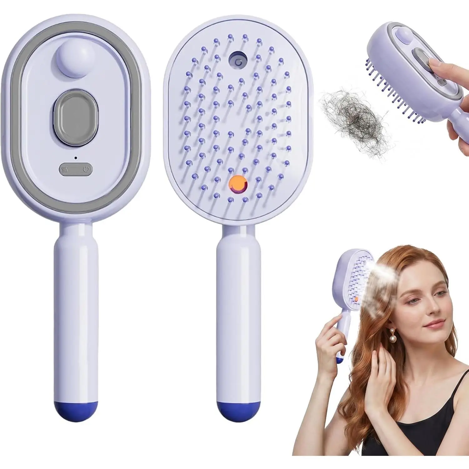 Women's Handheld Silicone-Tip Hair Comb - USB-Charge Rechargeable, Electric Spray, Air Cushion Massage, Self-Cleaning Scalp Brush, Anti-Tangle, Anti-Static, Smoothing, Volumizing Styling Tool for Dry/Wet Hair, Travel-Ready Home Gift