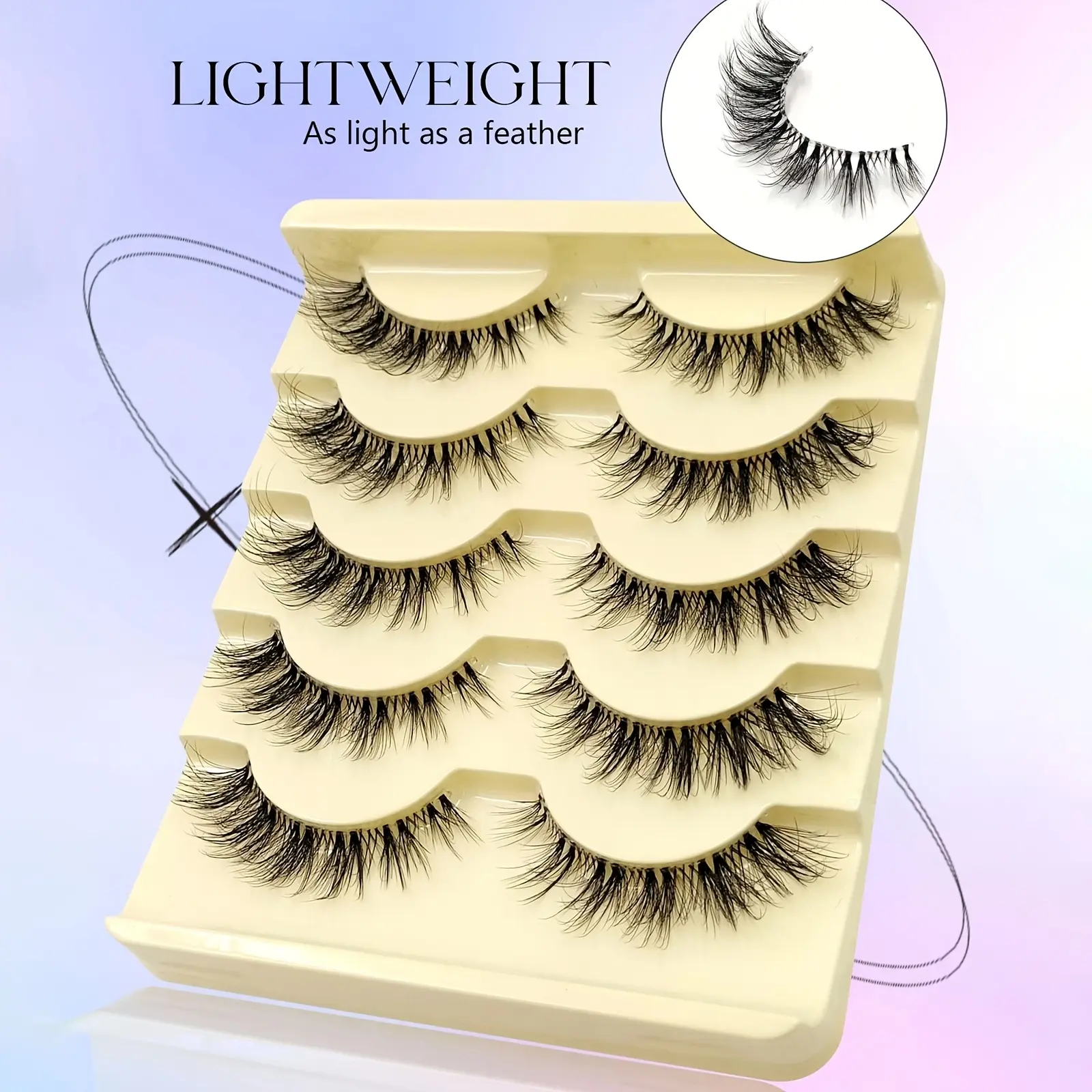 5-Pair Faux Mink 3D Fluffy Cat-Eye False Eyelashes - Cosmetic Makeup Lash Extensions, Eyelashes Extensions, Naturally Curled, Eye-Tail Extended, Anime Manga Style, Suitable for Daily & Special Occasions, Eye-Tail Ext.