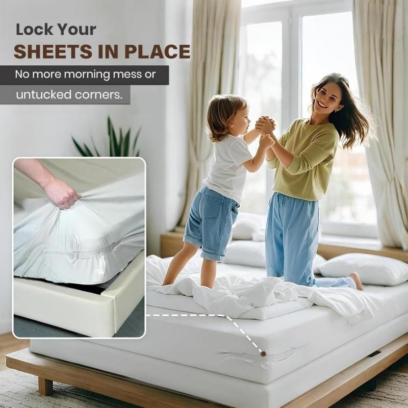 No-Slip Bed Sheet Holders with Locking Clips – Heavy Duty Grippers for Deep & Standard Mattresses (Twin/Full/Queen/King) – Keeps Fitted Sheets Tight All Night!