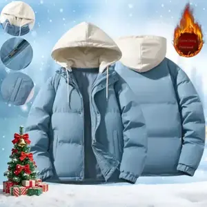 Christmas New Men's Cotton Jacket Winter Warm Fleece Lined Windproof Casual Fashion Loose Versatile Zip up Hooded Coat with Pockets & Detachable Hat for Daily Outdoor Activities coats seamless parka big uniqlo fathersdaygift