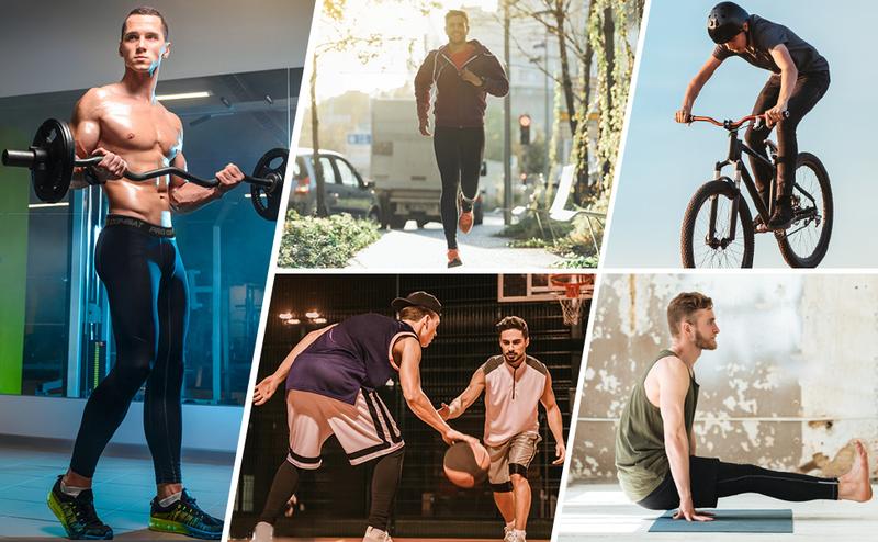 Men's Compression Pants with Pockets, Athletic Leggings Baselayer Workout Tights for Running Yoga Gym Basketball