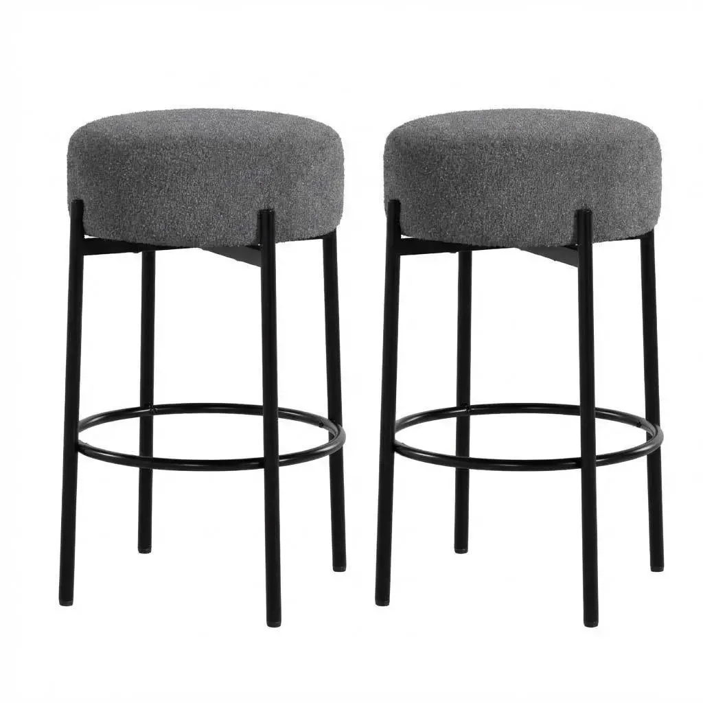 2PC Bar Stool,Counter Height Backless Bar Stools with Boucle Sherpa Seat and Footrest, Modern Kitchen Island Stools