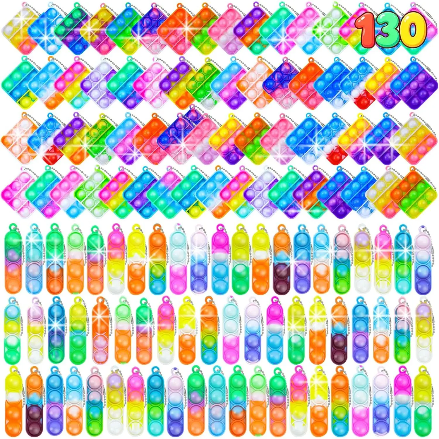 130 Pcs Pop Keychain Party Favors ,Mini Pop Keychain It Fidget Toy Bulk Stocking Pinata Stuffers Birthday Carnival Treasure Classroom Prizes Toddler Toys Fidget Pack Stress Relief Toys (130)fidget toys