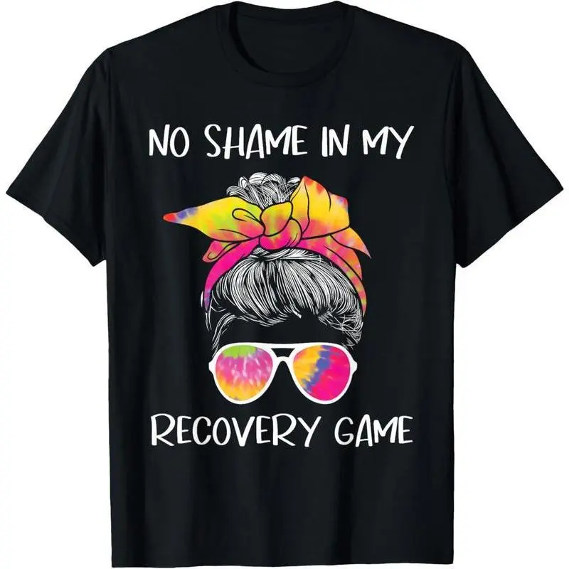 Women's 100% Cotton Short-Sleeve Casual Apparel, Round Neck Distressed Sobriety AA NA Anniversary T-Shirt - No Shame In My Recovery Game, Shortsleeve, Top, Tshirt, Vintage