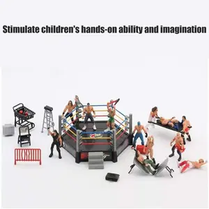 Kids' Wrestling Toyset, 32-Piece Hexagon Ring Playset with 12 Action Figures & 18 Accessories, Boys' Children's Day Gift